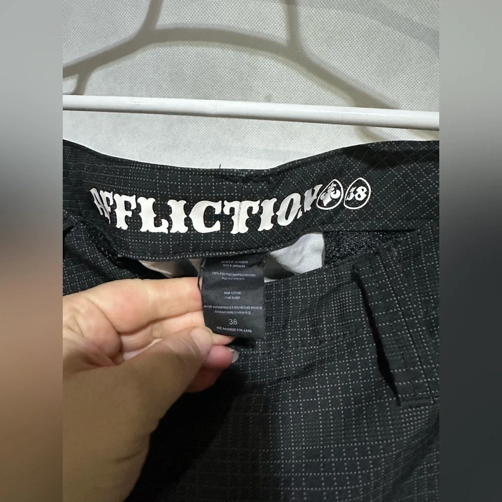 Affliction Plaid Black Stretch Shorts Men’s 38 Patch 90s Y2K Streetwear Rock EUC
